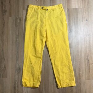 Bugatchi Men’s Yellow Straight Leg Linen Blend Trouser Pants Sz 34 Preppy Luxury